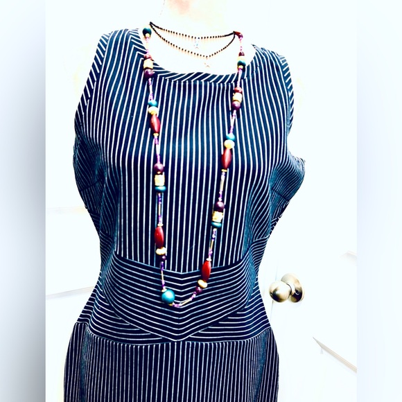 Michael Michael Kors Sleeveless navy & white striped dress size 12 office wear - Picture 4 of 5